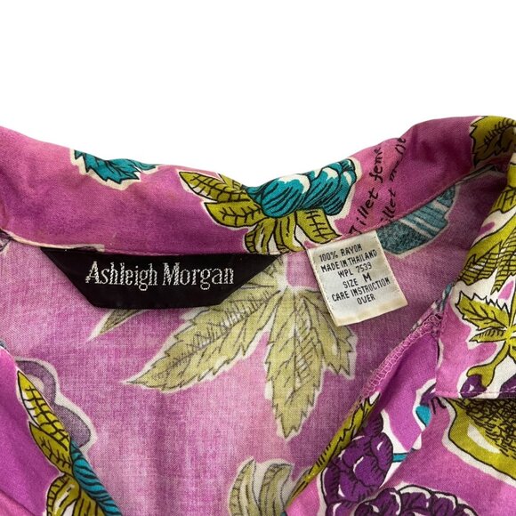 Vintage Ashleigh Morgan Womens Crop Hawaiian Shirt Pink Medium Tropical Resort‎ - Picture 7 of 12